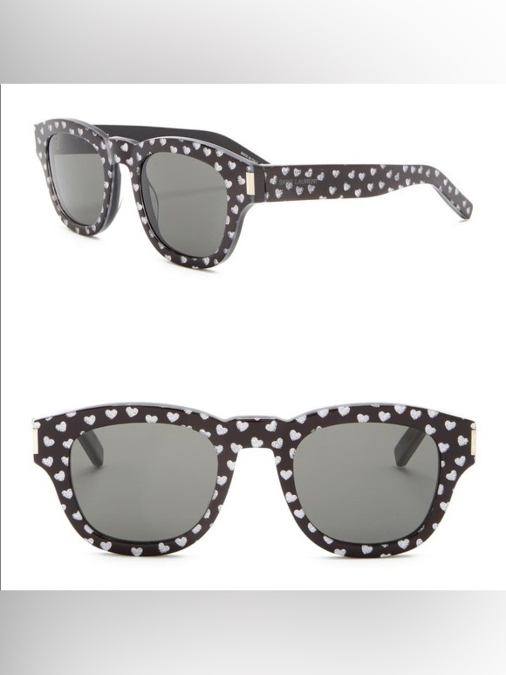 Saint Laurent Black Sunglasses with White Heart Print